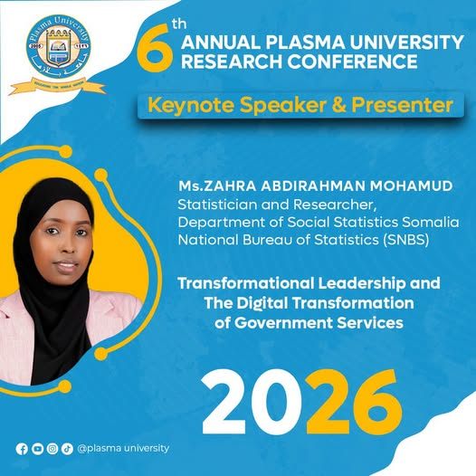 Ms. Zahra Abdirahman Mohamud ayaa ka mid ah soo Jeediyayaasha Shirka Cilmi-baarista 6aad ee Jaamacadda Plasma.