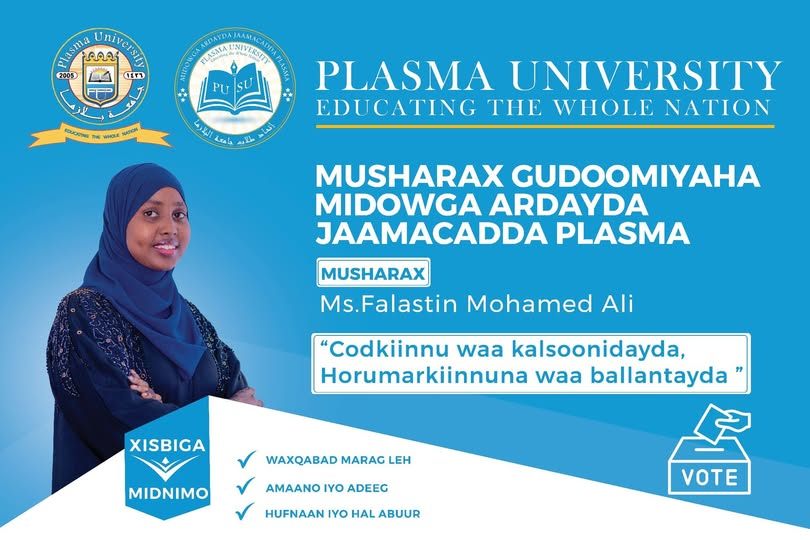 Musharax Xilka Gudoomiyaha Midowga Ardayda Jaamacadda Plasma Ms. Falastin Mohamed Ali.